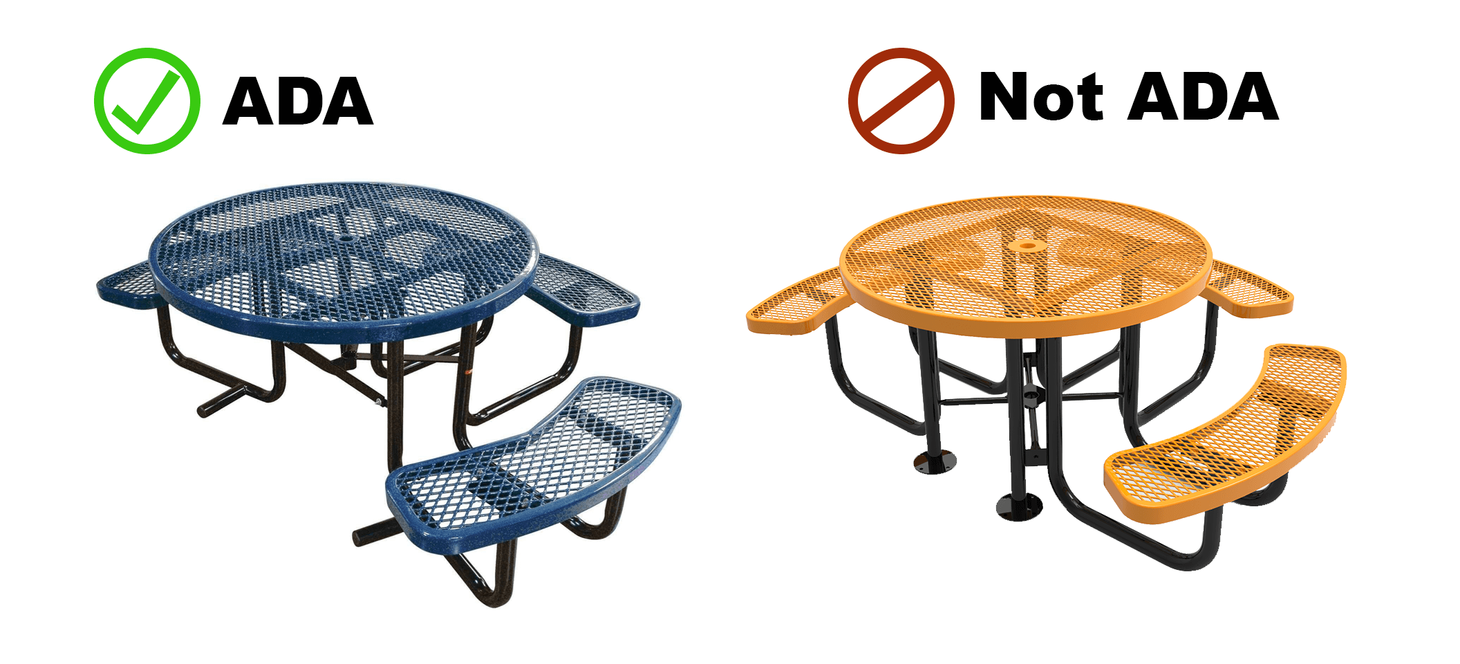 ADA picnic table compared to space saving picnic tables
